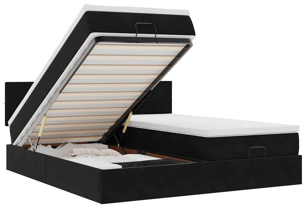 vidaXL Οθωμανικό κρεβάτι με στρώματα &amp; LEDs Μαύρο 200x200cm Velvet