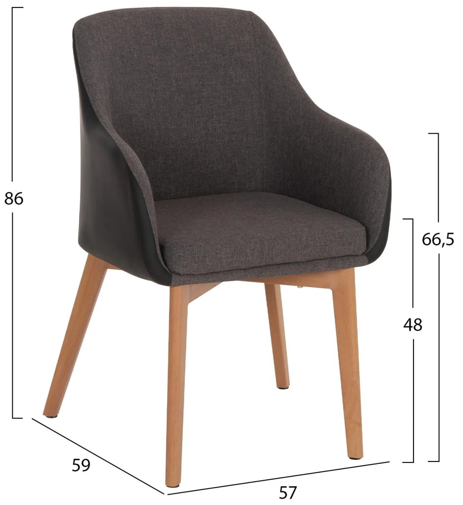 Καρέκλα-Πολυθρόνα BRISTOL με PU Μαύρο και Ύφασμα Γκρί σκούρο 57x59x86Υεκ. 2αδα 57x59x86 εκ.