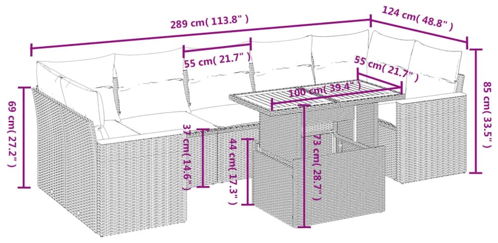 vidaXL Σαλόνι Κήπου 8 Τεμαχίων Μαύρο από Συνθετικό Ρατάν με Μαξιλάρια