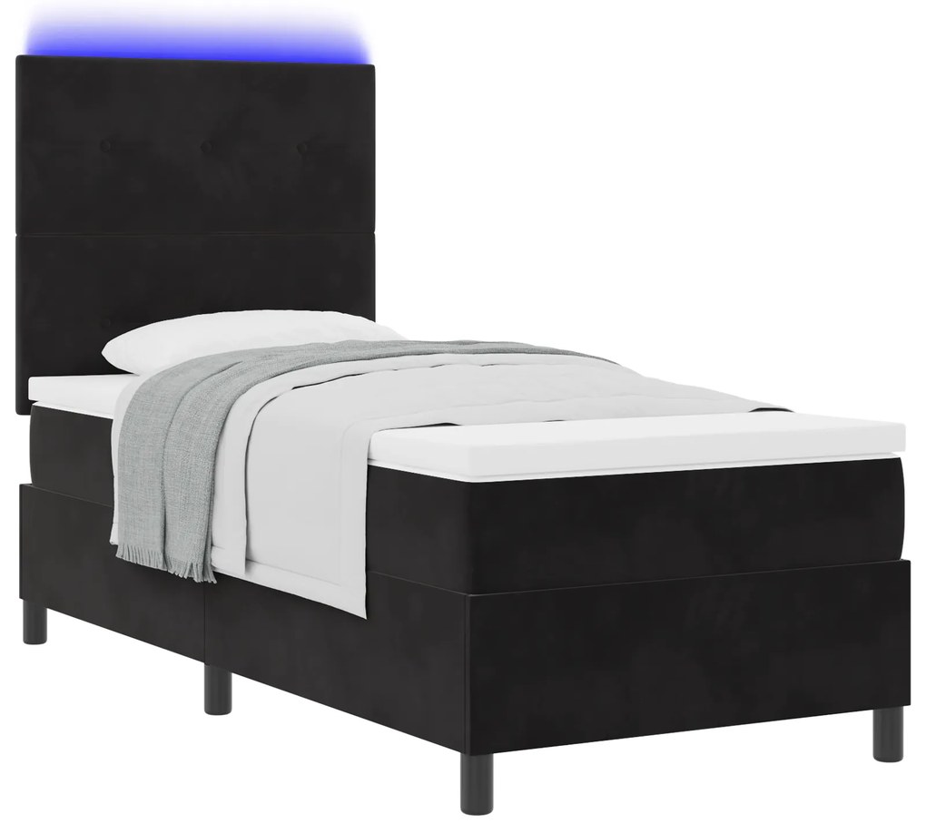 vidaXL Κρεβάτι με Στρώμα & LED Μαύρο 90x200 εκ Βελούδο