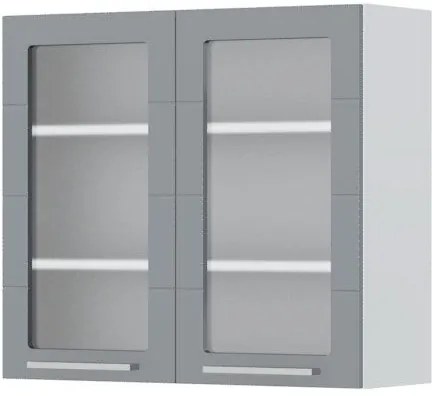 Ντουλάπι κρεμαστό Hudson V7-80-2KS με βιτρίνα-Λευκό - Γκρι