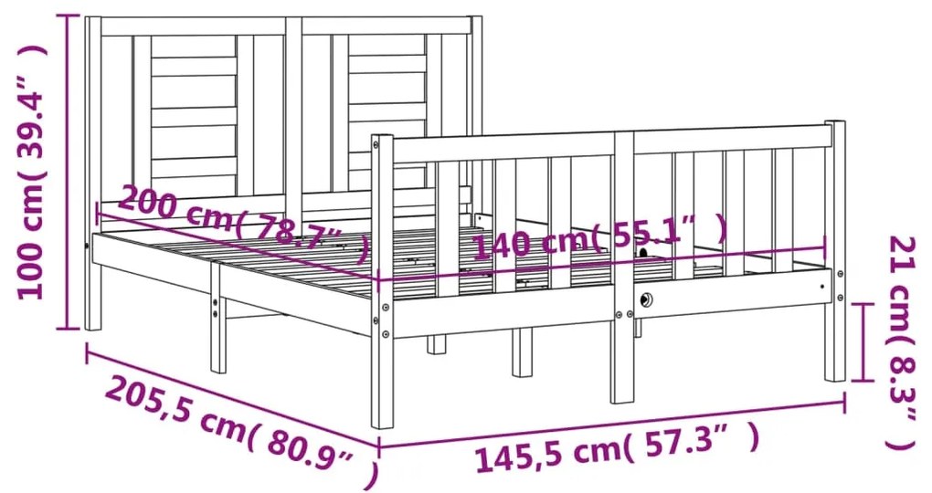 Σκελετός Κρεβατιού Χωρίς Στρώμα 140x200 εκ Μασίφ Ξύλο Πεύκου - Καφέ