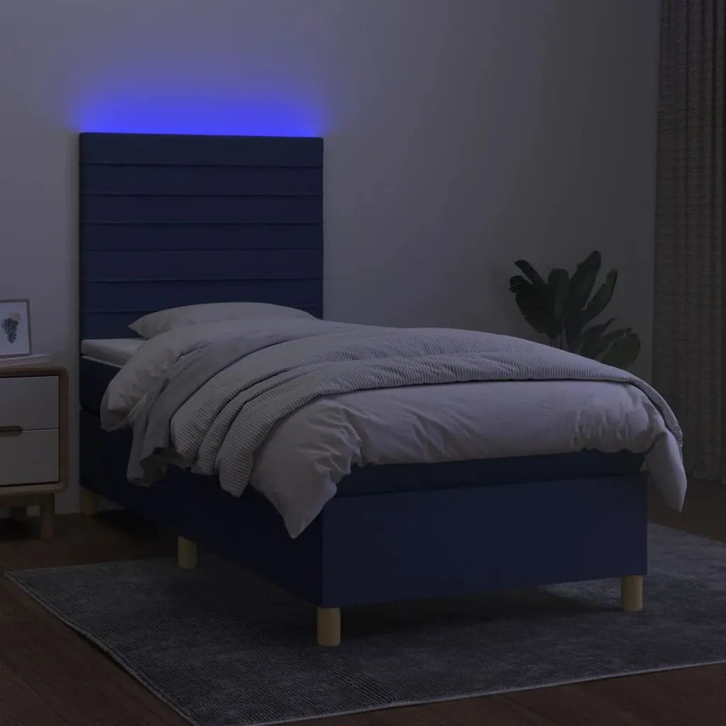 ΚΡΕΒΑΤΙ BOXSPRING ΜΕ ΣΤΡΩΜΑ &amp; LED ΜΠΛΕ 90X190 ΕΚ. ΥΦΑΣΜΑΤΙΝΟ 3135483