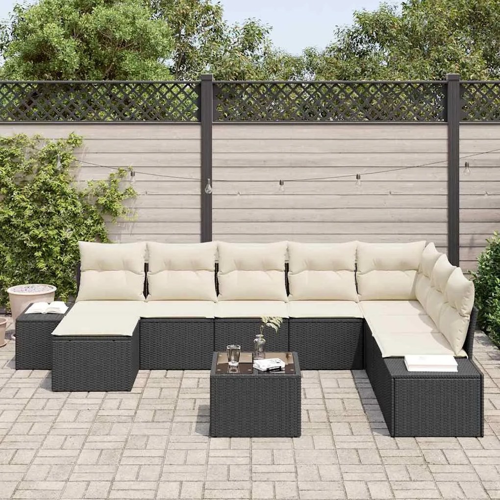 vidaXL Σετ Καναπέ Κήπου 9 pcs Μαύρο και κρεμ 319 x 209 x 85 εκ.
