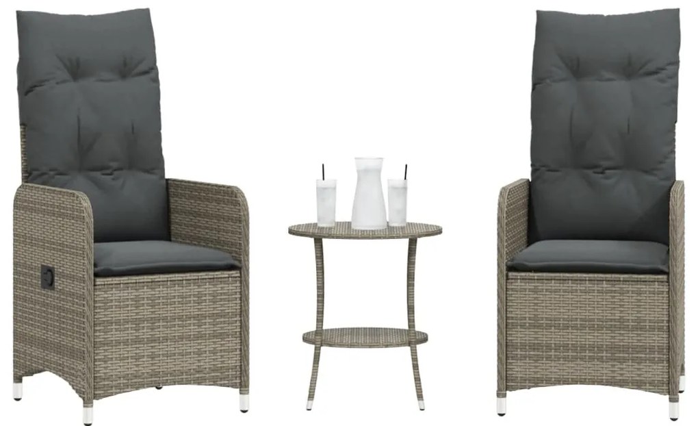 vidaXL Καρέκλες Κήπου Ανακλινόμενες 2 τεμ. Γκρι Συνθ. Ρατάν &amp; Τραπέζι