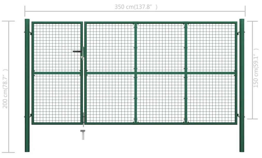 vidaXL Πόρτα Περίφραξης Κήπου Πράσινη 350 x 150 εκ. Ατσάλινη