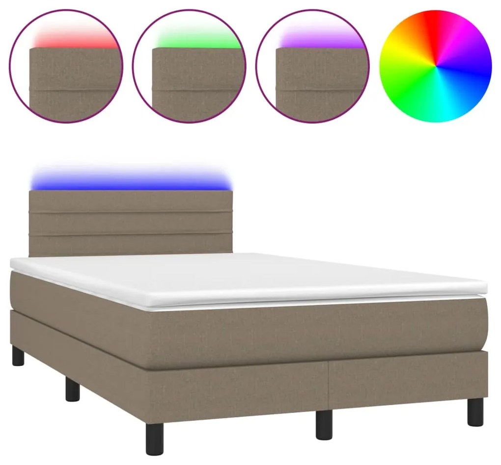 Κρεβάτι Boxspring με Στρώμα &amp; LED Taupe 120x190 εκ. Υφασμάτινο - Μπεζ-Γκρι