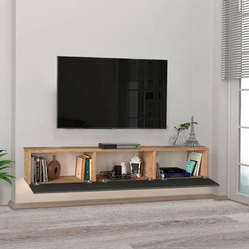 ΕΠΙΠΛΟ ΤΗΛΕΟΡΑΣΗΣ ΕΠΙΤΟΙΧΙΟ DAMLA MEGAPAP ΜΕ LED ΧΡΩΜΑ SAPPHIRE OAK - ΑΝΘΡΑΚΙ 180X29,5X29,5ΕΚ.