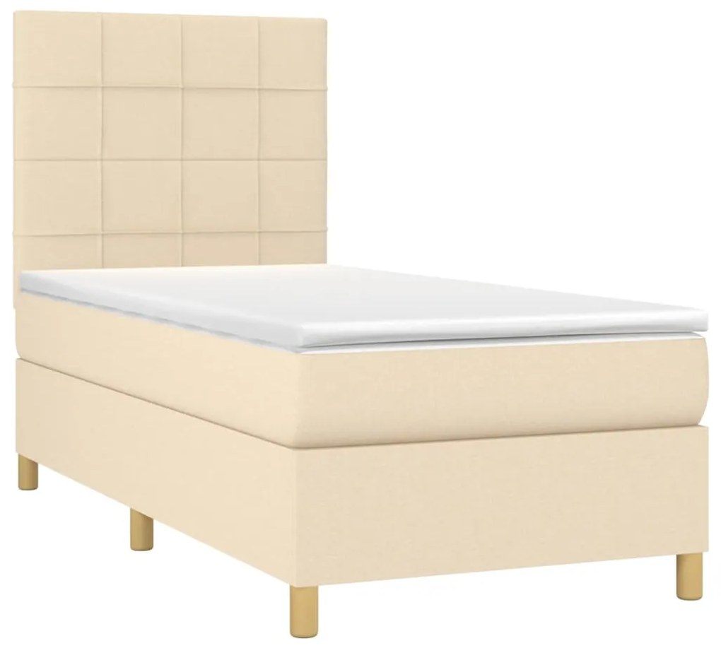 ΚΡΕΒΑΤΙ BOXSPRING ΜΕ ΣΤΡΩΜΑ &amp; LED ΚΡΕΜ 100X200 ΕΚ. ΥΦΑΣΜΑΤΙΝΟ 3135418