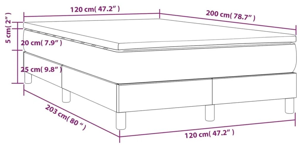 Κρεβάτι Boxspring με Στρώμα Μπλε 120x200 εκ. Υφασμάτινο - Μπλε