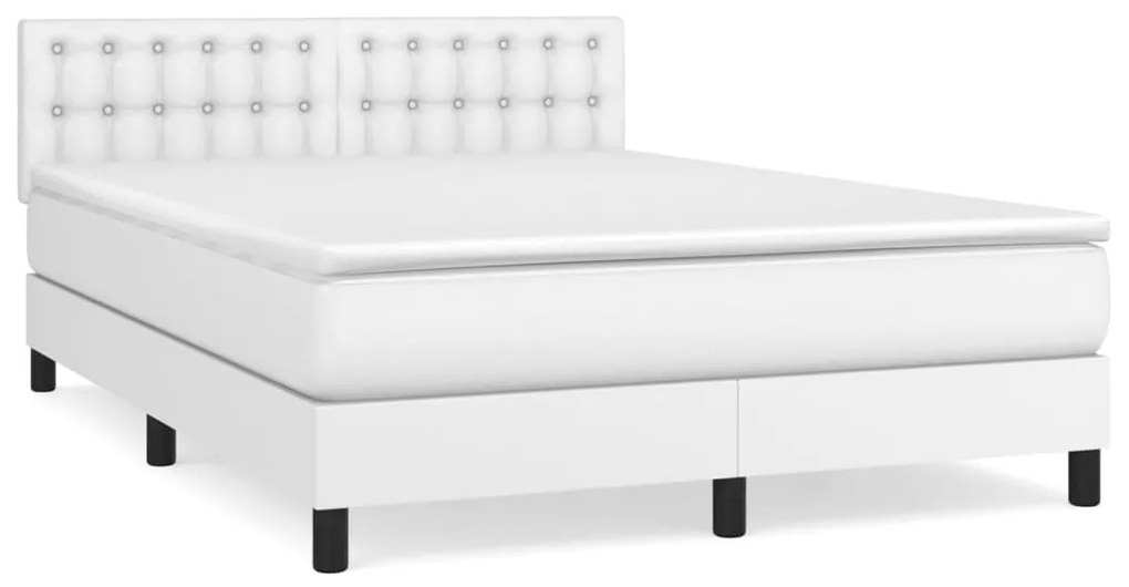 vidaXL Κρεβάτι Boxspring με Στρώμα Λευκό 140x200εκ.από Συνθετικό Δέρμα