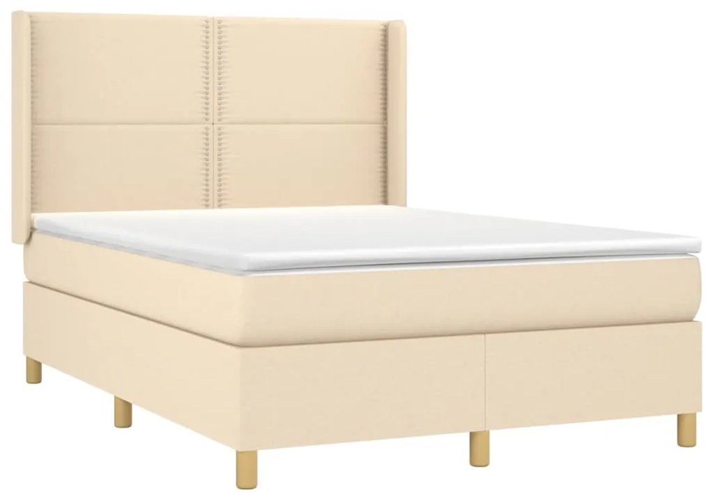 vidaXL Κρεβάτι Boxspring με Στρώμα & LED Κρεμ 140x190 εκ. Υφασμάτινο