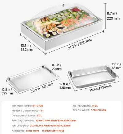 VEVOR Countertop Food Serving Display Container Condiment Dispenser with Lid