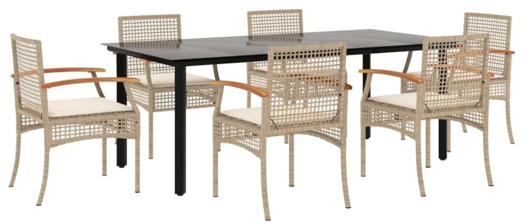 vidaXL Σετ Τραπεζαρίας Κήπου 7 τεμ. Μπεζ Συνθετικό Ρατάν με Μαξιλάρια