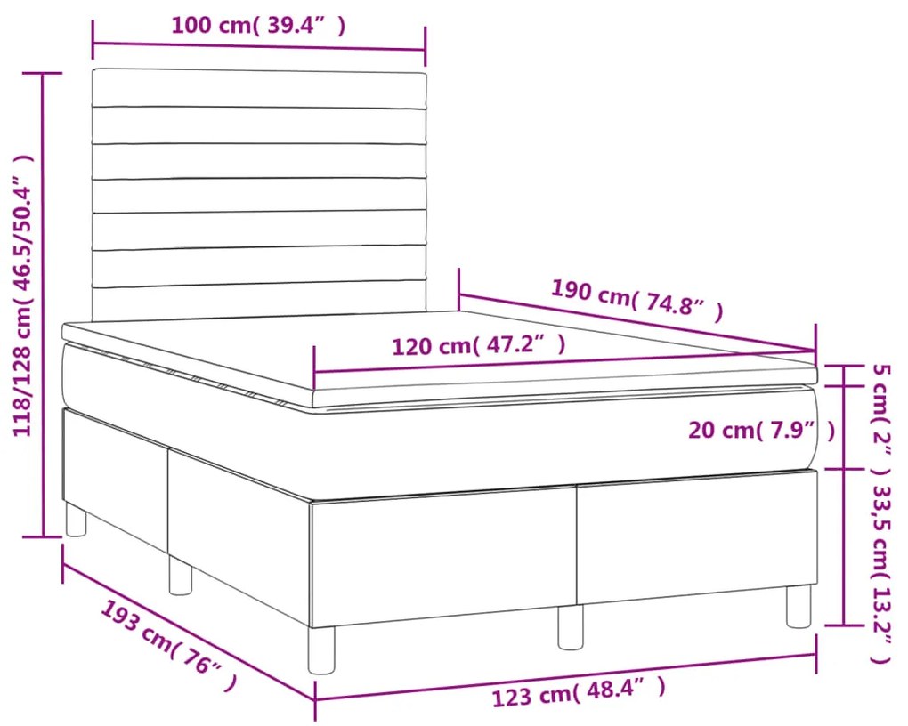 ΚΡΕΒΑΤΙ BOXSPRING ΜΕ ΣΤΡΩΜΑ &amp; LED ΑΝ.ΓΚΡΙ 120X190ΕΚ. ΒΕΛΟΥΔΙΝΟ 3270317