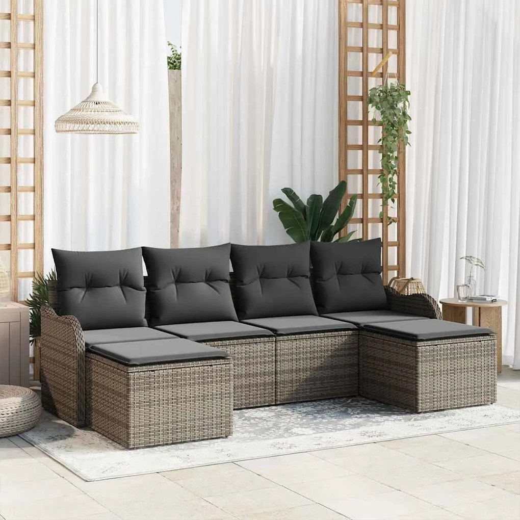 vidaXL Σετ Καναπέ Κήπου με μαξιλάρι 6 pcs Γκρι Πολυ ράταν