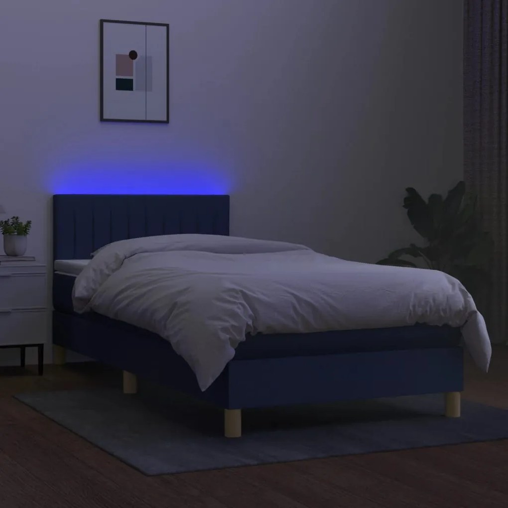 Κρεβάτι Boxspring με Στρώμα &amp; LED Μπλε 80x200 εκ. Υφασμάτινο  - Μπλε