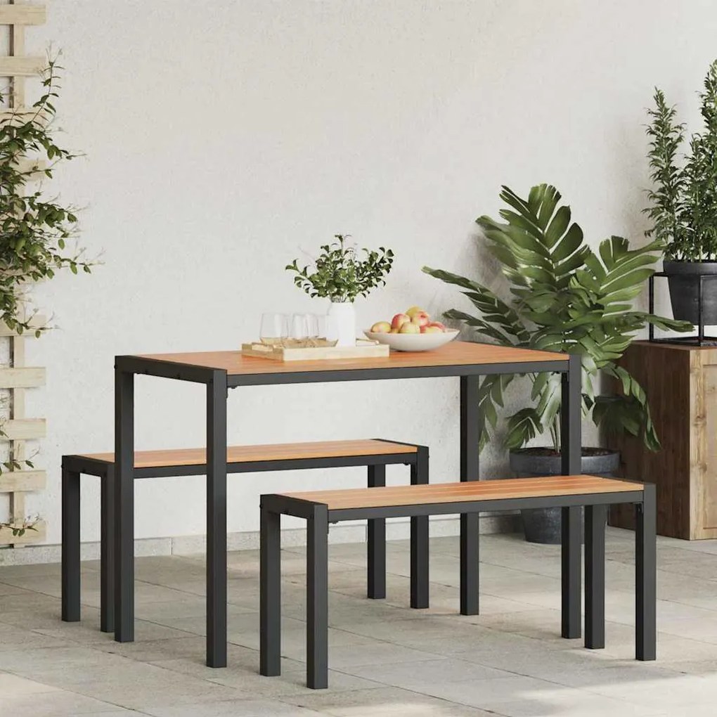 vidaXL Σέτ φαγητού για κήπο με μαξιλάρι 3 pcs Καφέ Ατσάλι