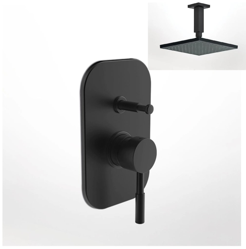 La Torre New Tech Black Matt 12050R-400 Μίκτης Εντοιχισμού 2 Εξ. με Εκτροπέα+Ανακλινόμενη Κεφαλή Square 30x30εκ+Μπράτσο Οροφής