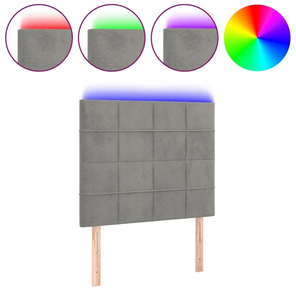 vidaXL Κεφαλάρι Κρεβατιού LED Ανοιχτό Γκρι 100x5x118/128 εκ. Βελούδινο