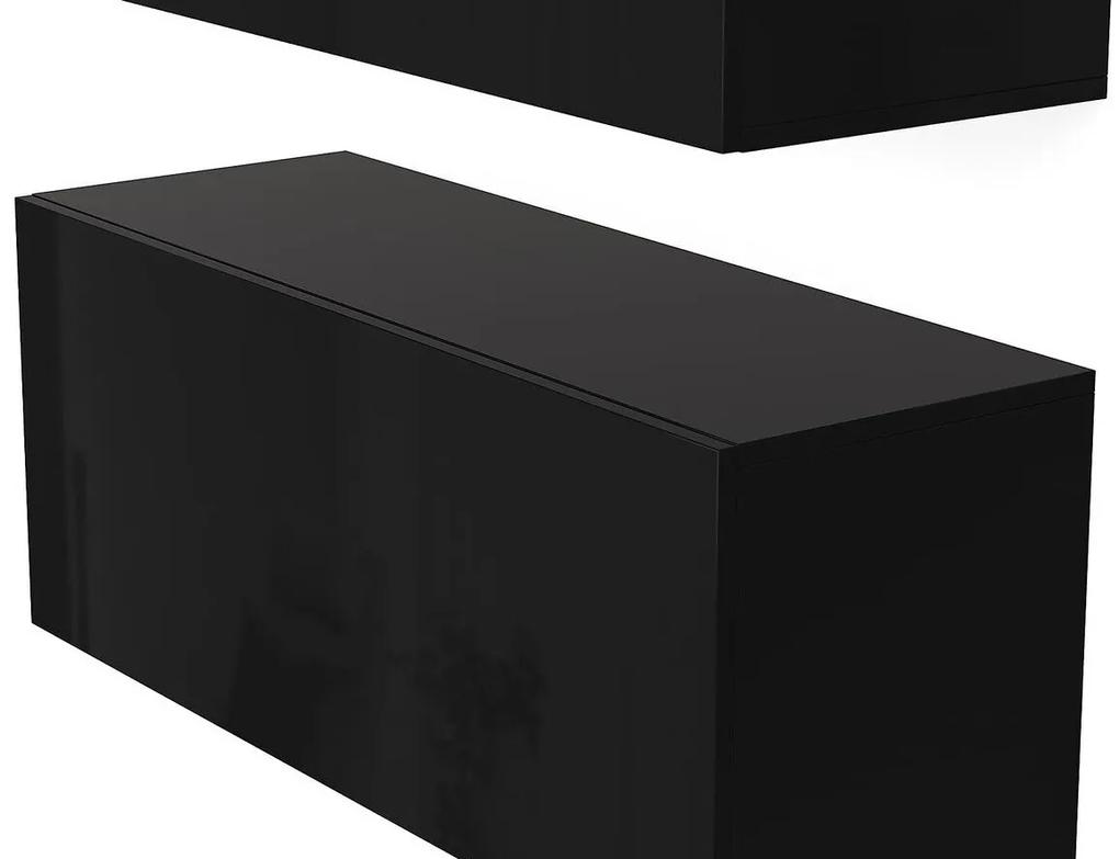 Σετ επίπλων Springfield 271, Μαύρο, Γυαλιστερό μαύρο, Με τραπέζι τηλεόρασης, Ξεχωριστά μέρη, 240x41cm | Epipla1.gr