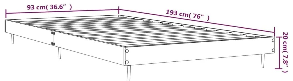 Πλαίσιο Κρεβατιού Γκρι Σκυροδέματος 90 x 190 εκ. Επεξεργ. Ξύλο   - Γκρι