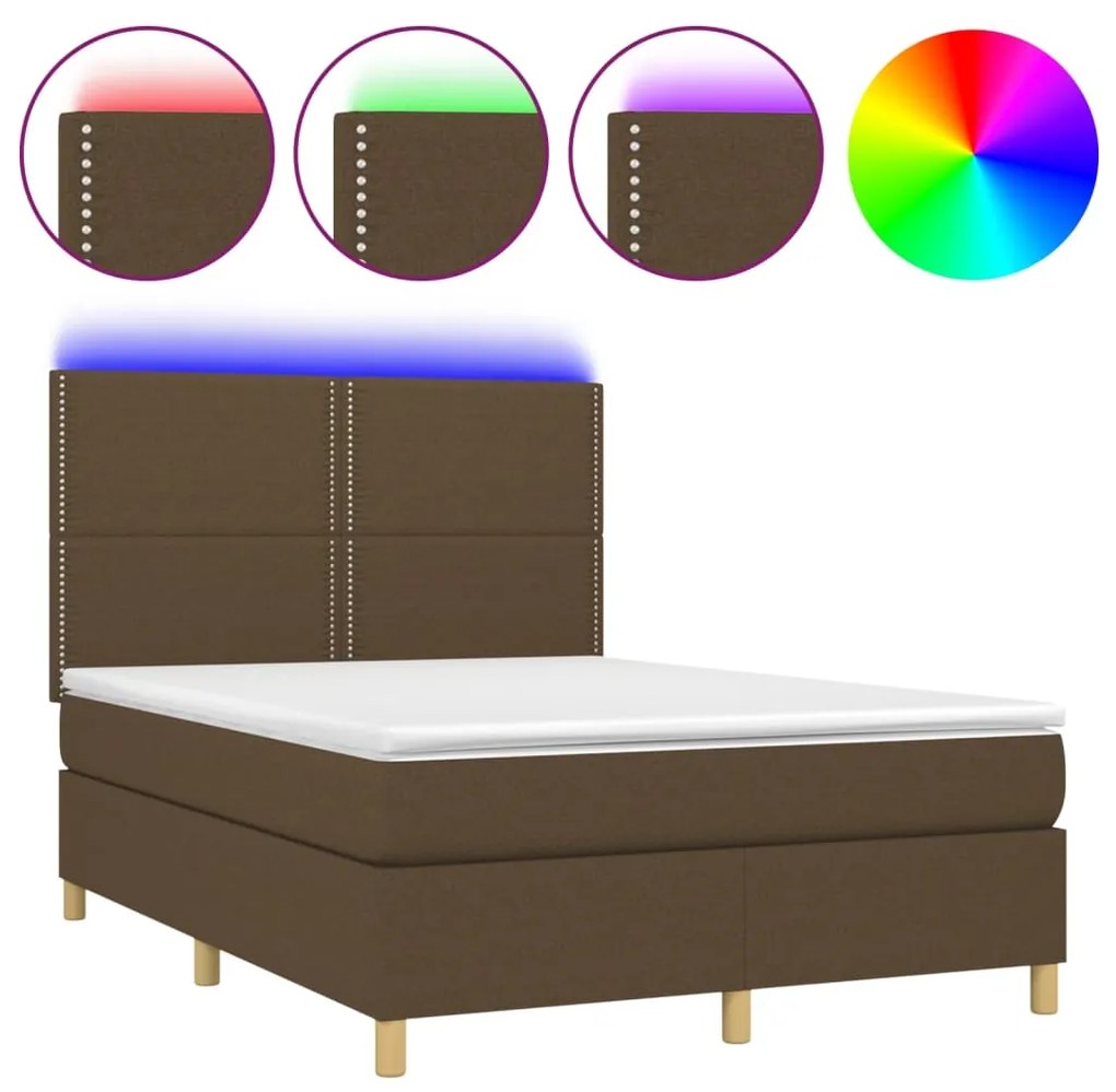 ΚΡΕΒΑΤΙ BOXSPRING ΜΕ ΣΤΡΩΜΑ &amp; LED ΣΚ.ΚΑΦΕ 140X190ΕΚ. ΥΦΑΣΜΑΤΙΝΟ 3135352