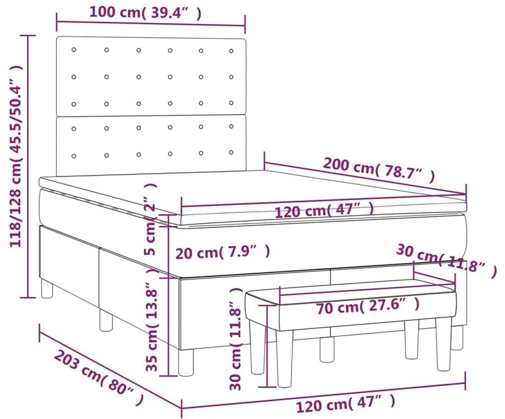 Κρεβάτι Boxspring με Στρώμα Μαύρο 120 x 200 εκ. Συνθετικό Δέρμα - Μαύρο