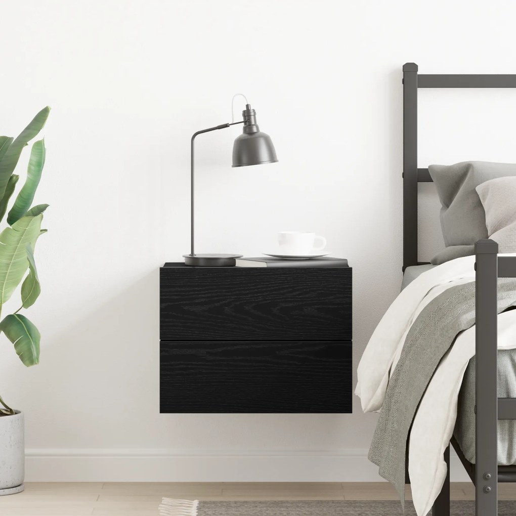 vidaXL Κομοδίνο Μαύρο Δρύς 40x30x30 εκ Επεξεργασμένο Ξύλο