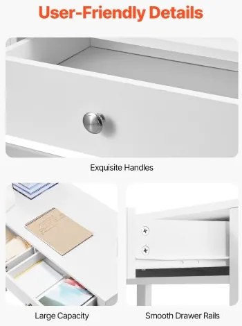 VEVOR Small Desk with Drawers Kids Desk for Bedroom Simple Study Table White