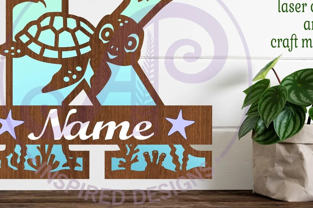 Σετ των 2 Intra απο ξύλο plywood 3mm-4mm πάχος – Μονόγραμμα κεφαλαιουχικής χελώνας Κεφάλαιο Κ Δίασταση  20x20 cm INTRAFABR-94204335