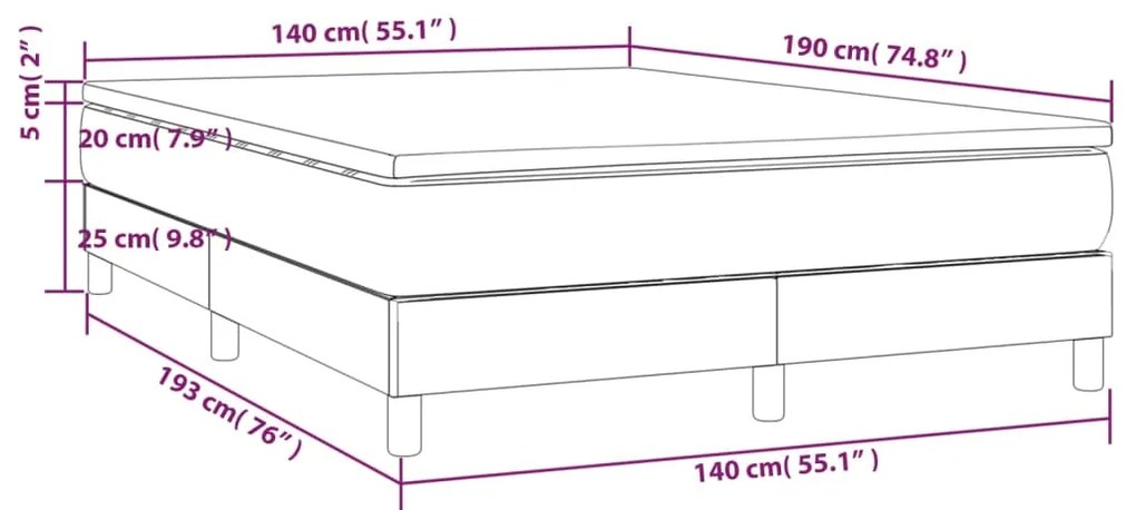 Κρεβάτι Boxspring με Στρώμα Σκούρο Καφέ 140x190 εκ. Υφασμάτινο 3144072