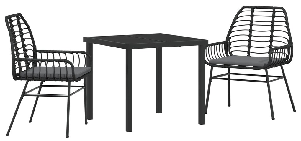 vidaXL Set Καθισμάτων Κήπου 3 Τεμαχίων με Μαξιλάρες Μαύρο Πολυ Ρατάν