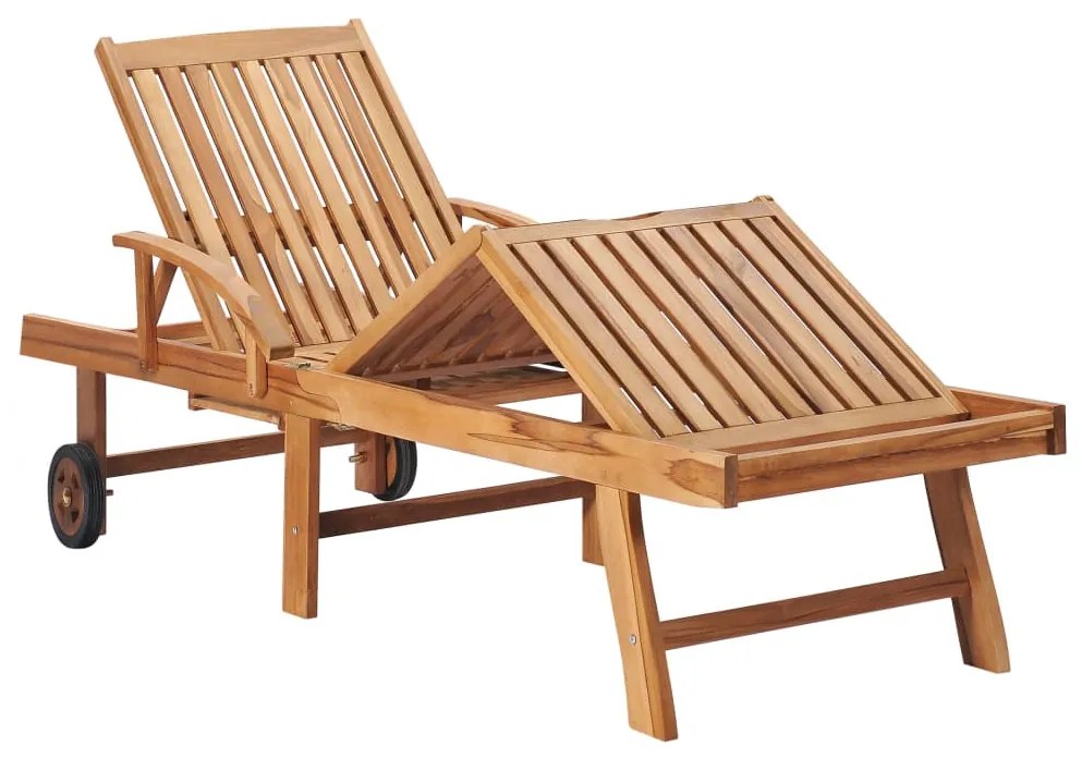 vidaXL Ξαπλώστρα από Μασίφ Ξύλο Teak με Μπλε Μαξιλάρι