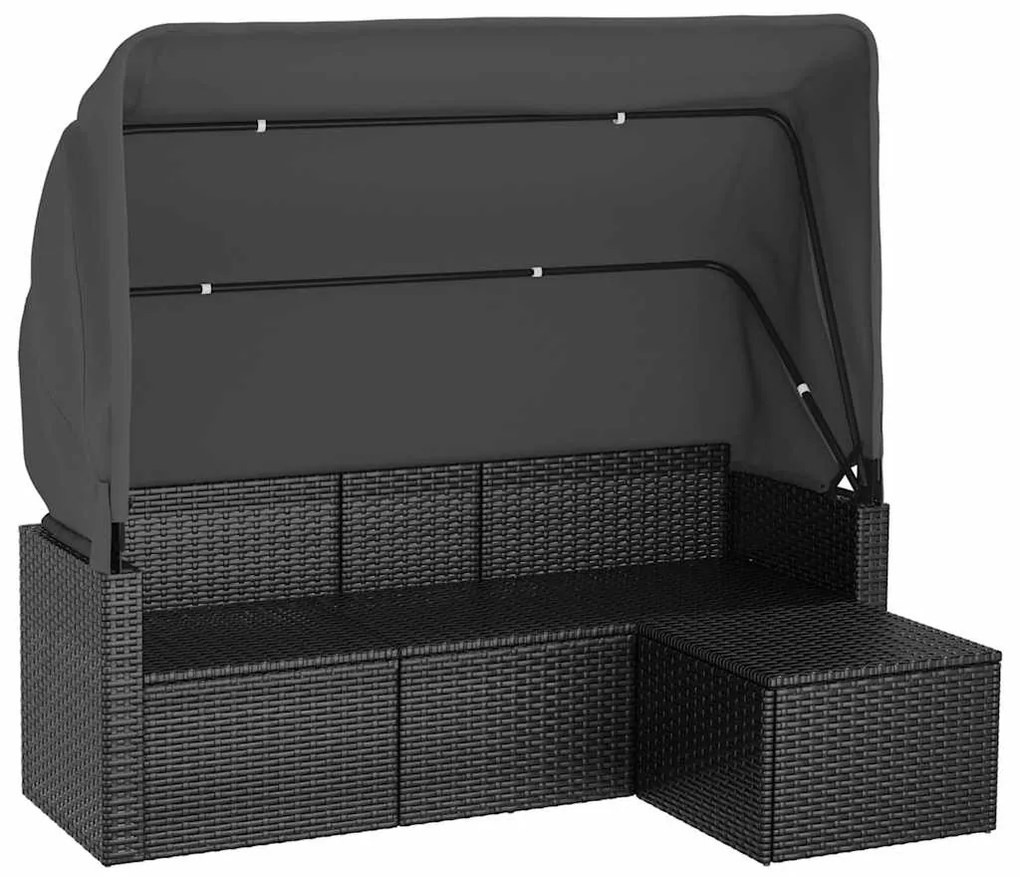 vidaXL Καναπές Κήπου Τριθέσιος Μαύρος Συνθ. Ρατάν με Οροφή/Υποπόδιο