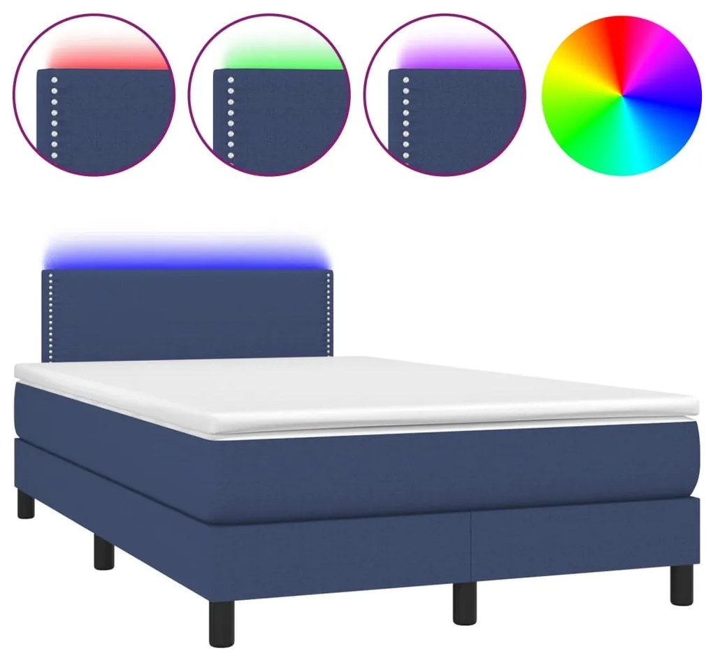 vidaXL Κρεβάτι Boxspring με Στρώμα & LED Μπλε 120x190εκ. Υφασμάτινο