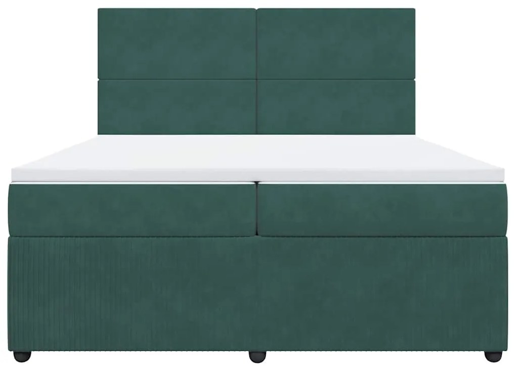vidaXL Κρεβάτι Boxspring με Στρώμα Σκούρο Πράσινο 200x200εκ. Βελούδινο