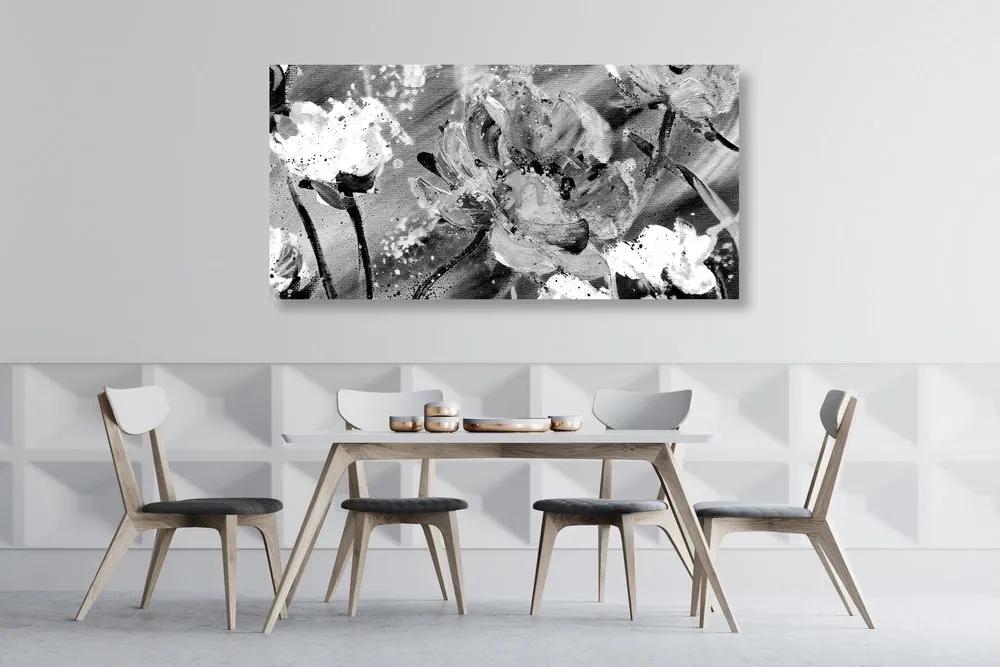 Ζωγραφική με λουλούδια σε μαύρο & άσπρο - 100x50
