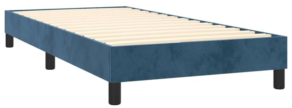 vidaXL Κρεβάτι Boxspring με Στρώμα & LED Σκ. Μπλε 90x190 εκ. Βελούδινο