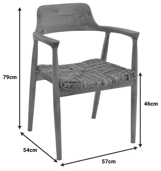 Πολυθρόνα Denverone pakoworld φυσικό teak ξύλο-banana σχοινί 57x54x79εκ (1 τεμάχια)