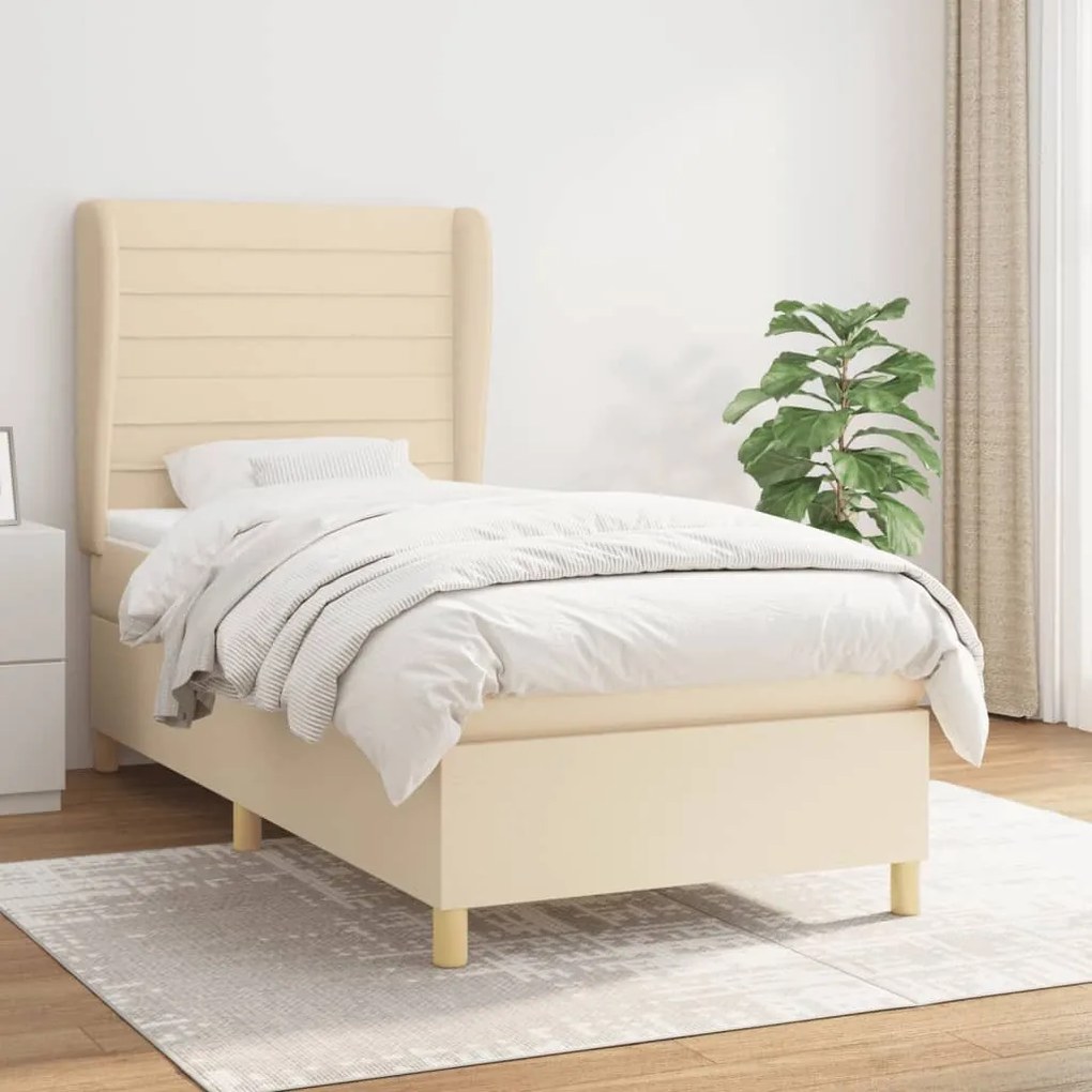 ΚΡΕΒΑΤΙ BOXSPRING ΜΕ ΣΤΡΩΜΑ ΚΡΕΜ 90X190 ΕΚ.ΥΦΑΣΜΑΤΙΝΟ 3128570