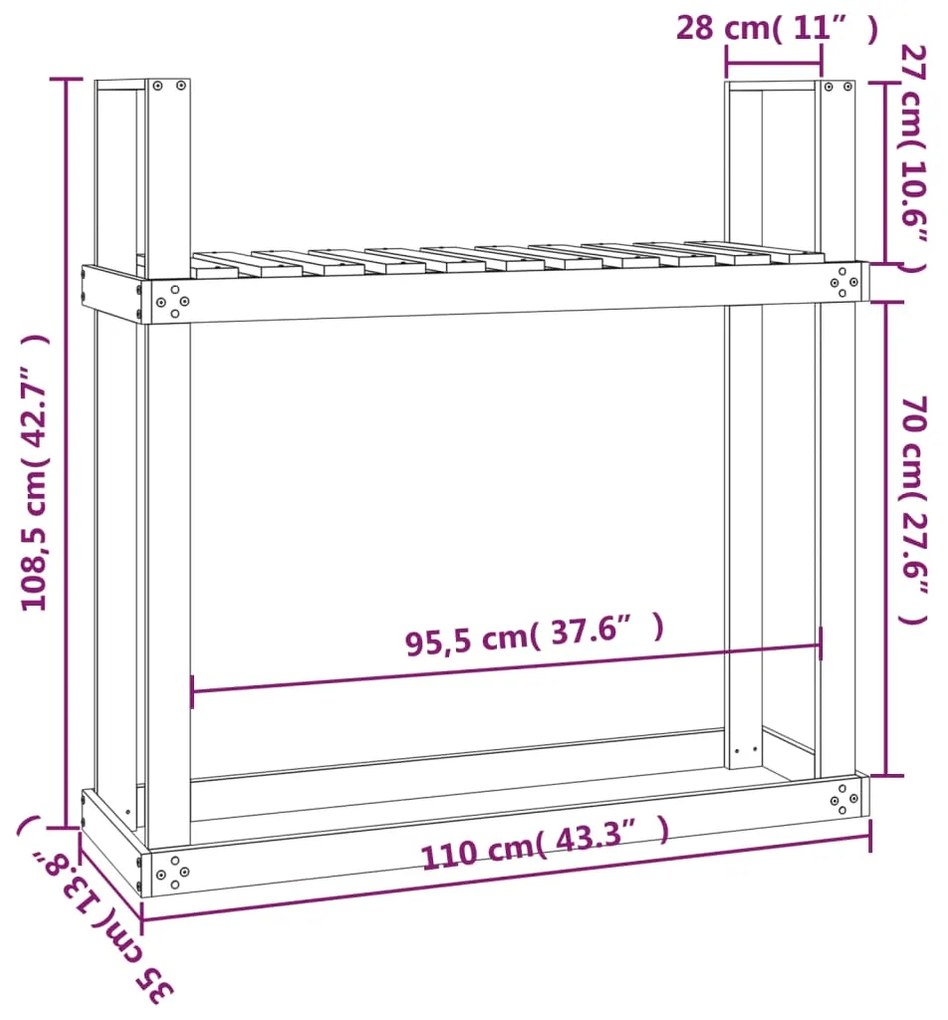 Ραφιέρα Καυσόξυλων Γκρι 110x35x108,5 εκ. από Μασίφ Ξύλο Πεύκου