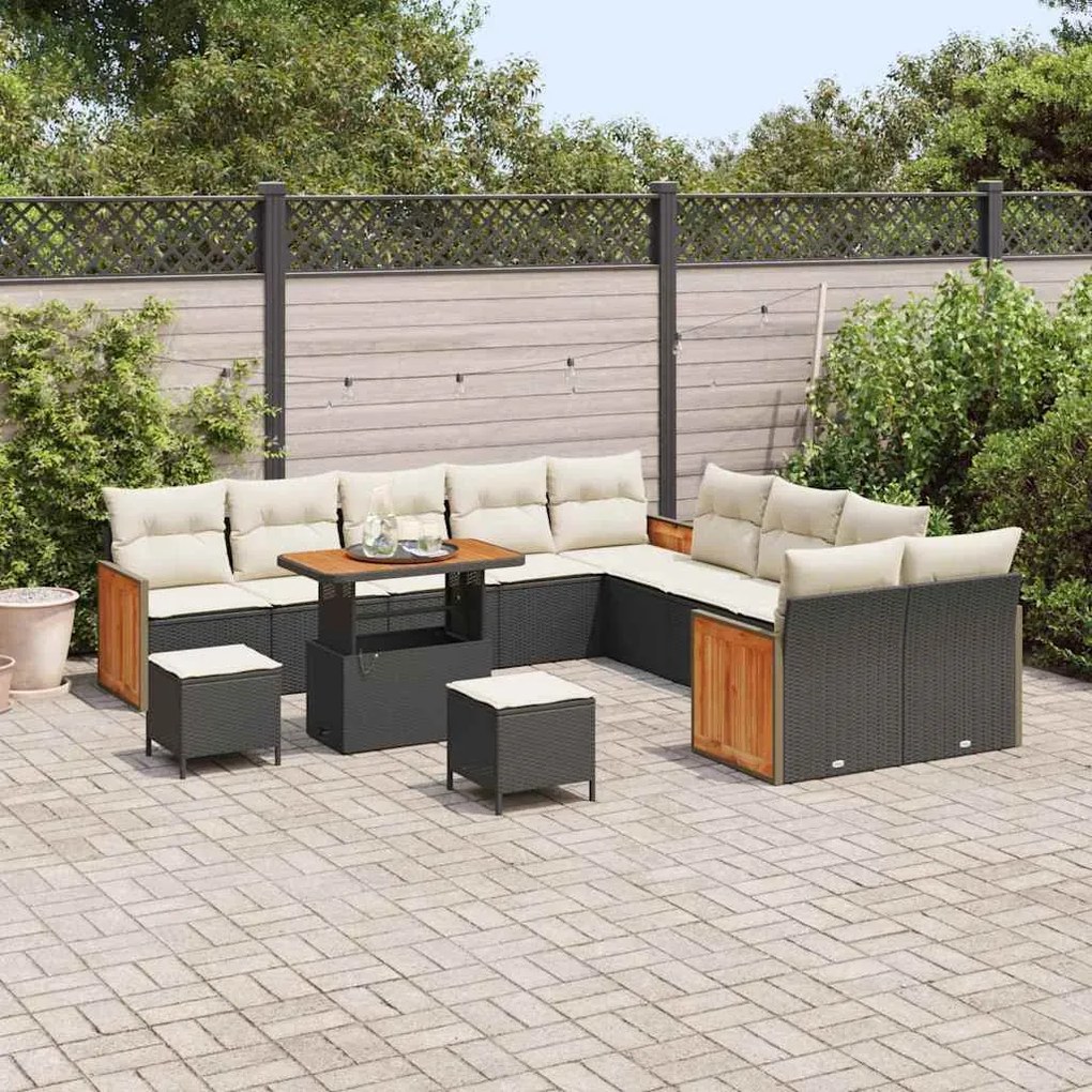 vidaXL Σετ Καναπέ Κήπου 13 pcs Μαύρο και κρεμ 90 x 55 x 71 cm