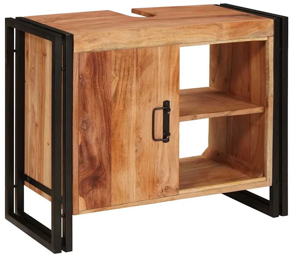 Ντουλάπι νιπτήρα μπάνιου με πόρτα Μασίφ ξύλο ακακίας και σίδερο