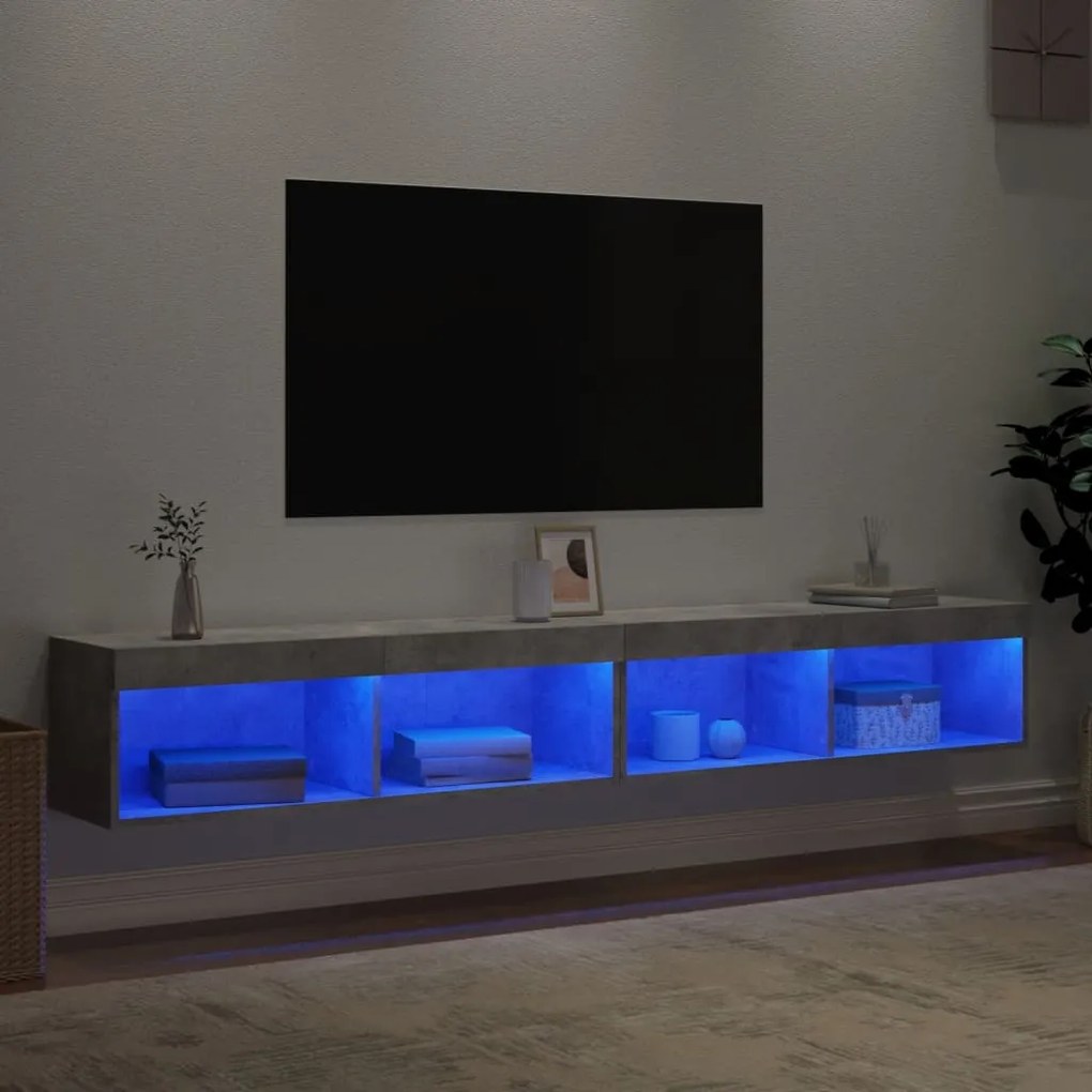 vidaXL Έπιπλα Τηλεόρασης με LED 2 τεμ. Γκρι Σκυροδέματος 100x30x30 εκ.