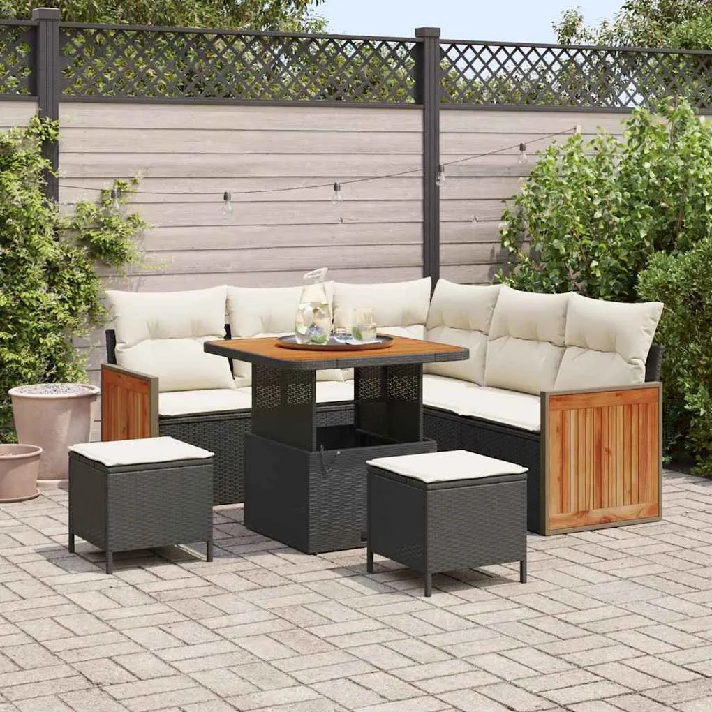 vidaXL Σετ Καναπέ Κήπου 8 pcs Μαύρο και κρεμ 80 x 80 x 71 cm