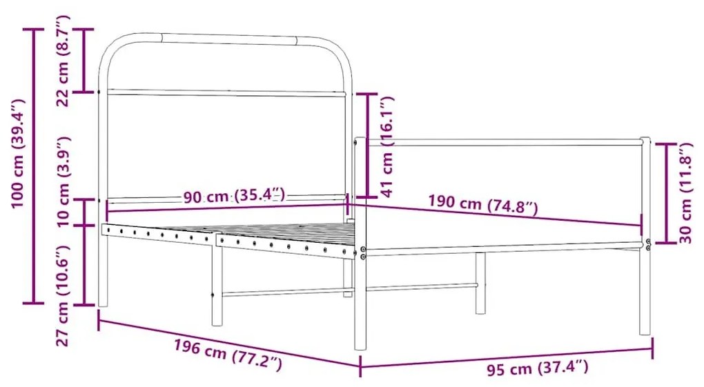 Πλαίσιο Κρεβατιού Χωρ. Στρώμα Sonoma Δρυς 90x190 εκ Επεξ. Ξύλο - Καφέ