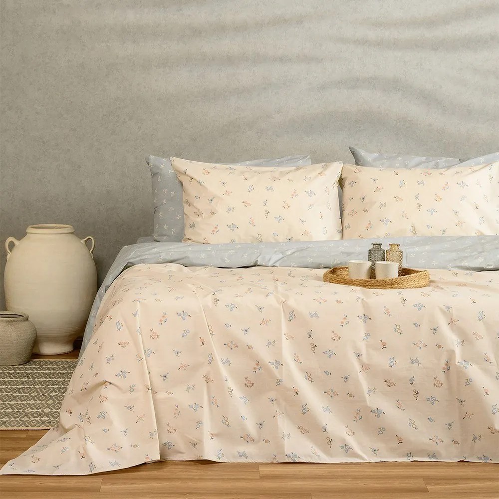 Σεντόνια Amour (Σετ 3τμχ) Blue-Beige Melinen Μονό 170x270cm 100% Βαμβάκι