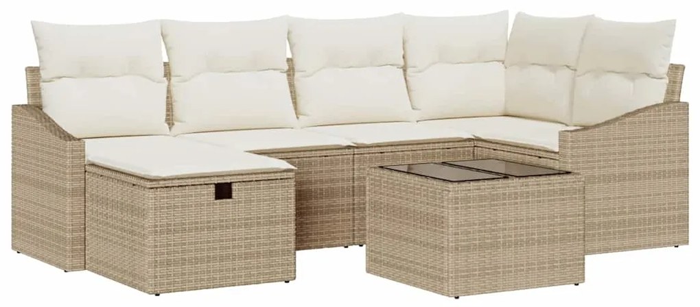 vidaXL Σετ Καναπέ με μαξιλάρι 7 pcs Μπεζ και Κρέμα συνθετικό ρατάν