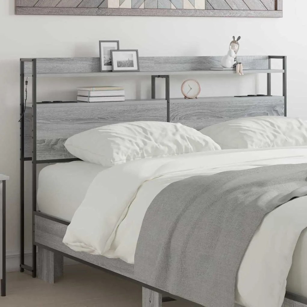 vidaXL Κεφαλάρι Αποθήκης με ράφι Γκρι sonoma 140 cm Επεξεργασμένο ξύλο
